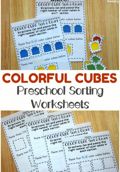 Help preschoolers learn to sort objects by color and number with these colorful cubes preschool sorting worksheets! Just print, cut out the color cubes, and let the kids get to work!