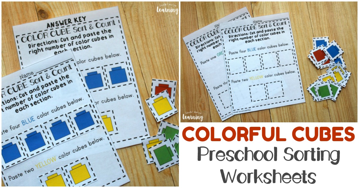 Preschool Sorting Worksheets for Colors and Numbers