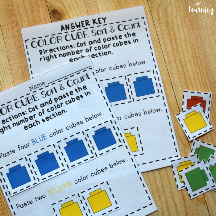 Printable Colorful Cube Sorting Activity