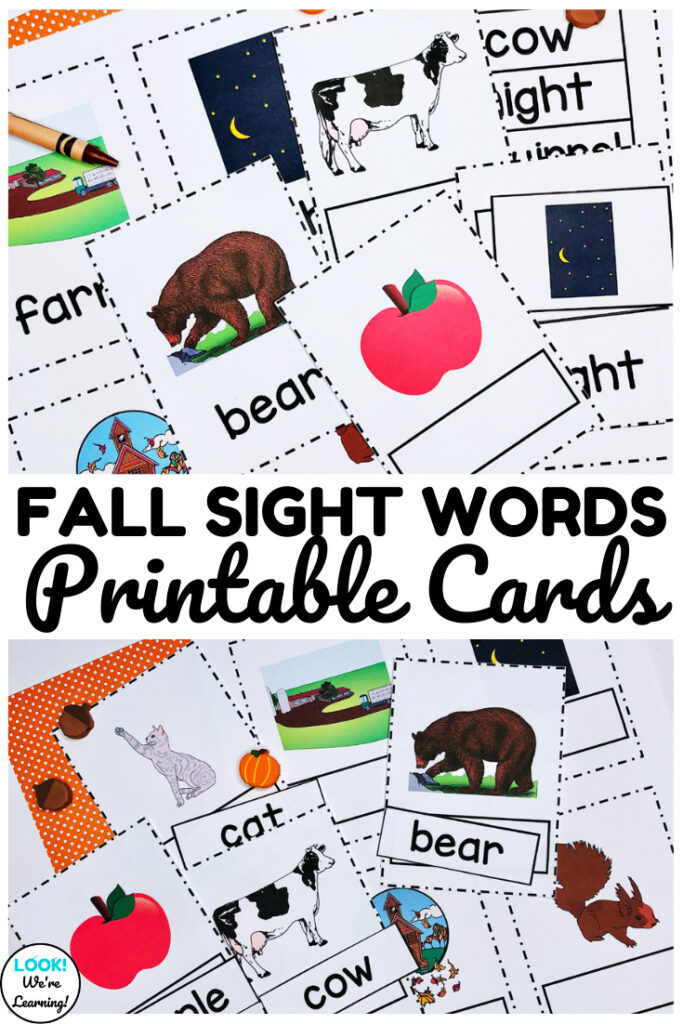 These fall sight word learning cards are perfect for building literacy skills during autumn!