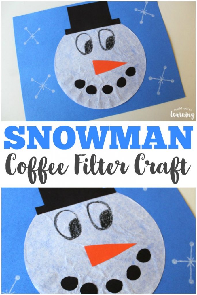 Make this cute coffee filter snowman craft with the kids on a winter afternoon!