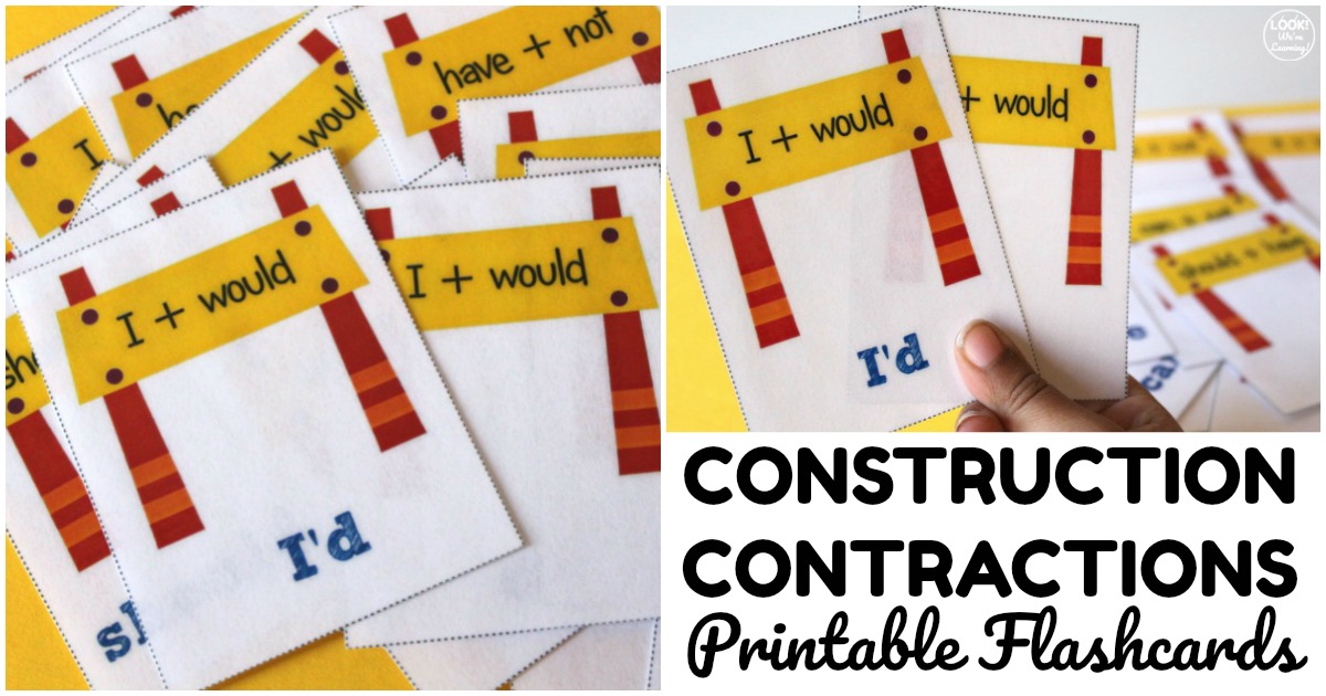 Fun Construction Themed Contraction Flashcards