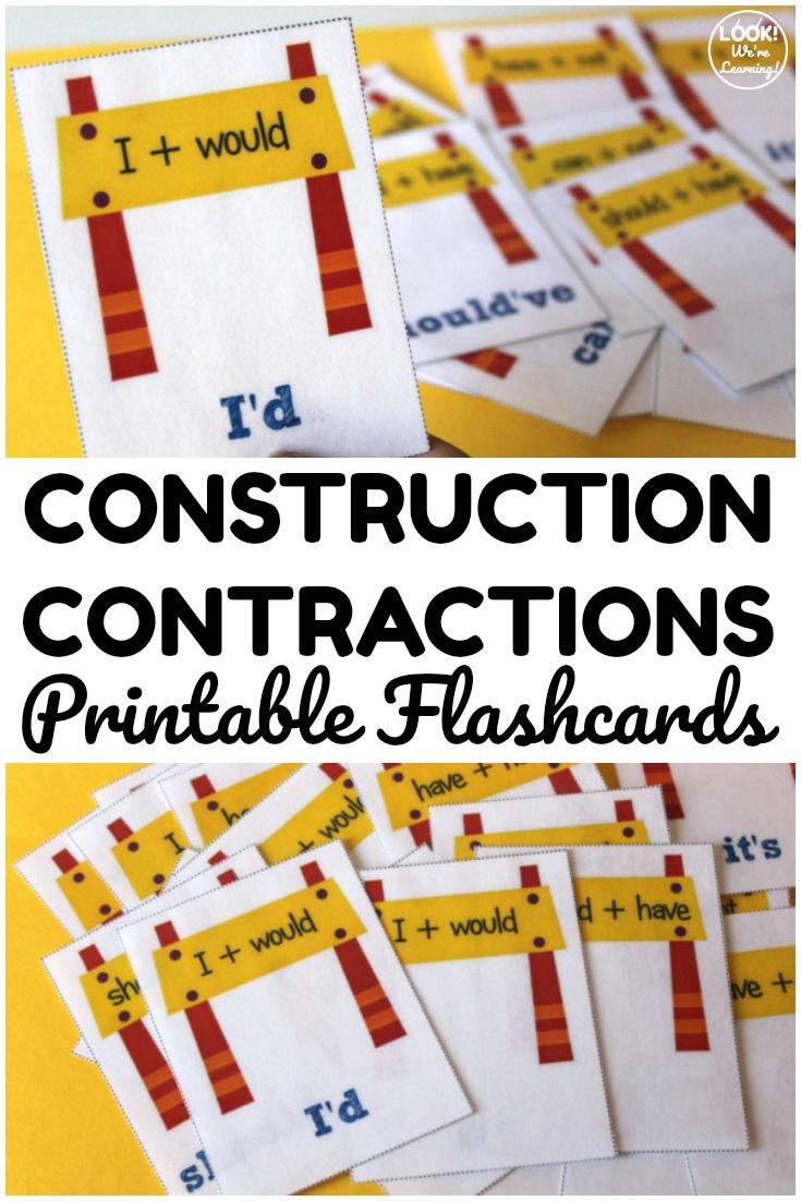 Pick up these printable contraction flashcards to help early elementary students review English contractions!