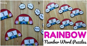 Printable Rainbow Number Word Puzzles for Early Learners