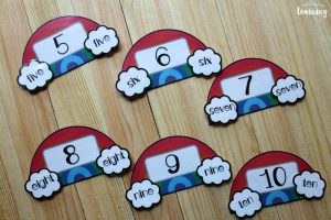 Printable Rainbow Themed Number Word Puzzles