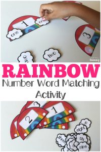 Work on math skills with this fun rainbow number word matching activity for kids!