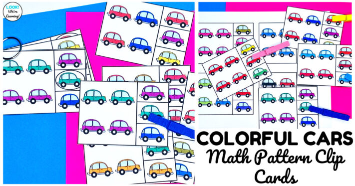 Fun Colorful Cars Math Pattern Clip Cards