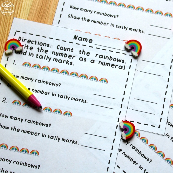 Printable Rainbow Themed Tally Marks Worksheets