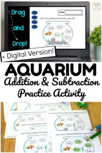 Grab this printable Aquarium Arithmetic math practice activity and get a digital version to use online too! Great for helping students practice adding and subtracting in or at home!