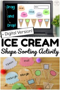 Pick up the print or digital version of this ice cream shape sorting activity for students to use in or at home!