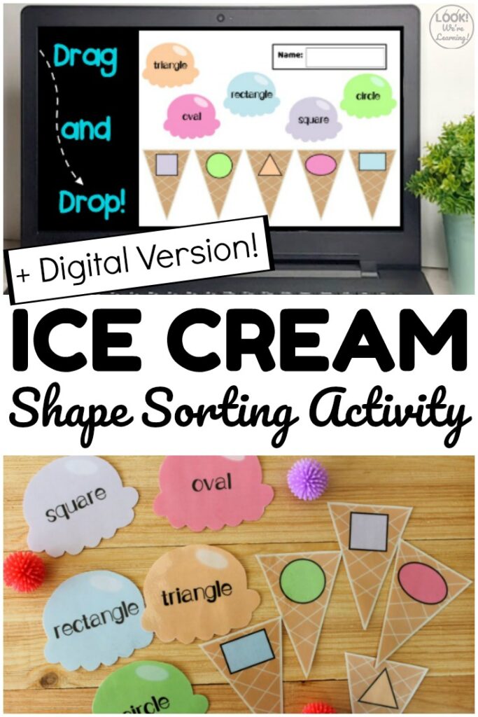 Pick up the print or digital version of this ice cream shape sorting activity for students to use in class or at home!