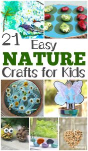 Share some outdoor crafting fun with this list of 21 easy nature crafts for kids to make!