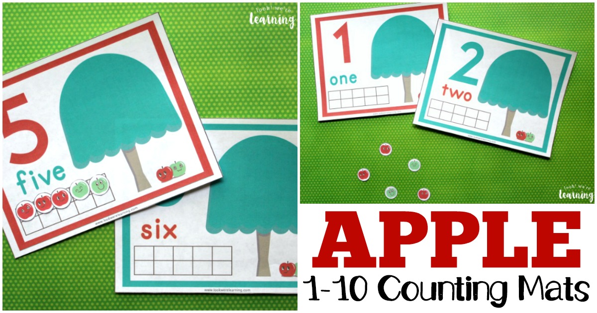 Help preschoolers learn to count with these printable 1-10 apple tree counting mats!