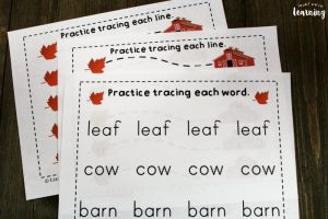 Printable When the Leaf Blew In Word Tracing Activity