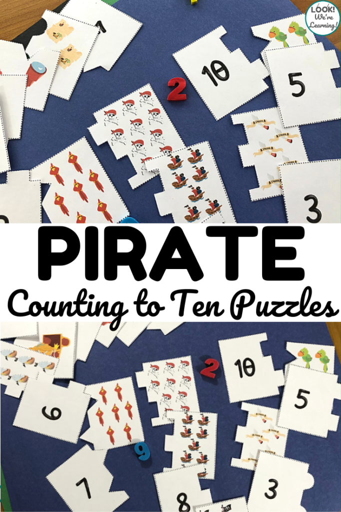 Use these fun pirate themed counting to ten puzzles to help early learners practice cardinality!