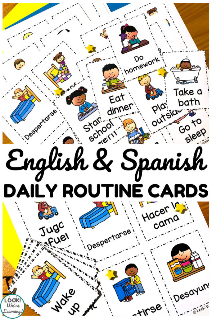 Help early learners build a daily routine with these English and Spanish daily routine cards!
