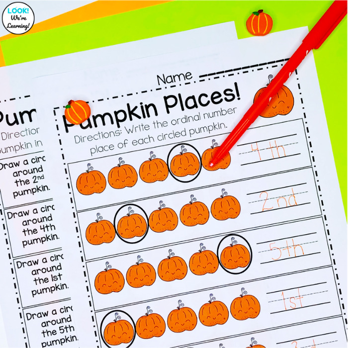 Pumpkin Themed Kindergarten Ordinal Number Lesson