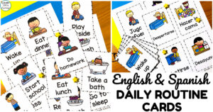 Simple English and Spanish Daily Routine Cards