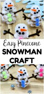 Get into the winter mood with this easy pinecone snowman craft for kids! Great for indoor winter crafts this season!