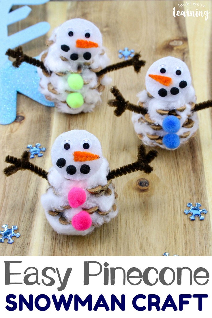 Make an adorable winter craft project this year with this super easy pinecone snowman craft for kids! Little ones will love it!