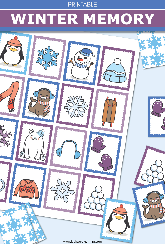Get little ones into the winter spirit with this fun winter themed preschool memory game!