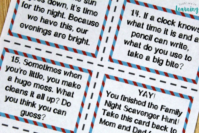 Printable Indoor Scavenger Hunt Cards for Family Night