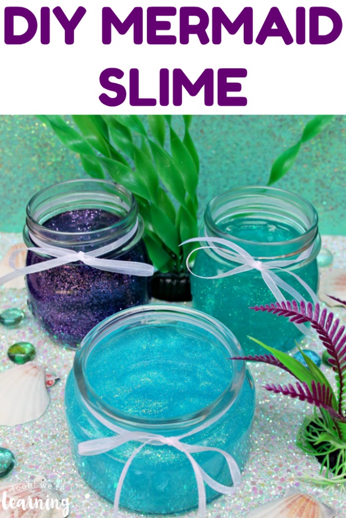 Make up a batch of this beautiful glittery DIY mermaid slime for some ocean-themed sensory play!