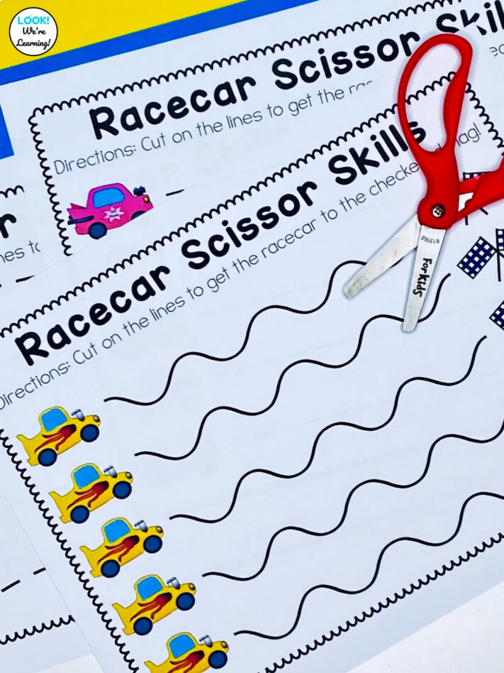 Preschool Racecar Cutting Practice Sheets