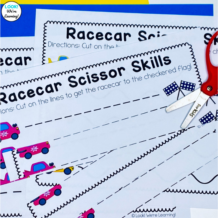 Race Car Scissor Skills Worksheets