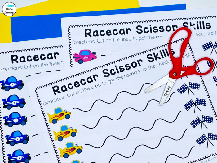 Racecar Scissor Skills Practice for Preschool