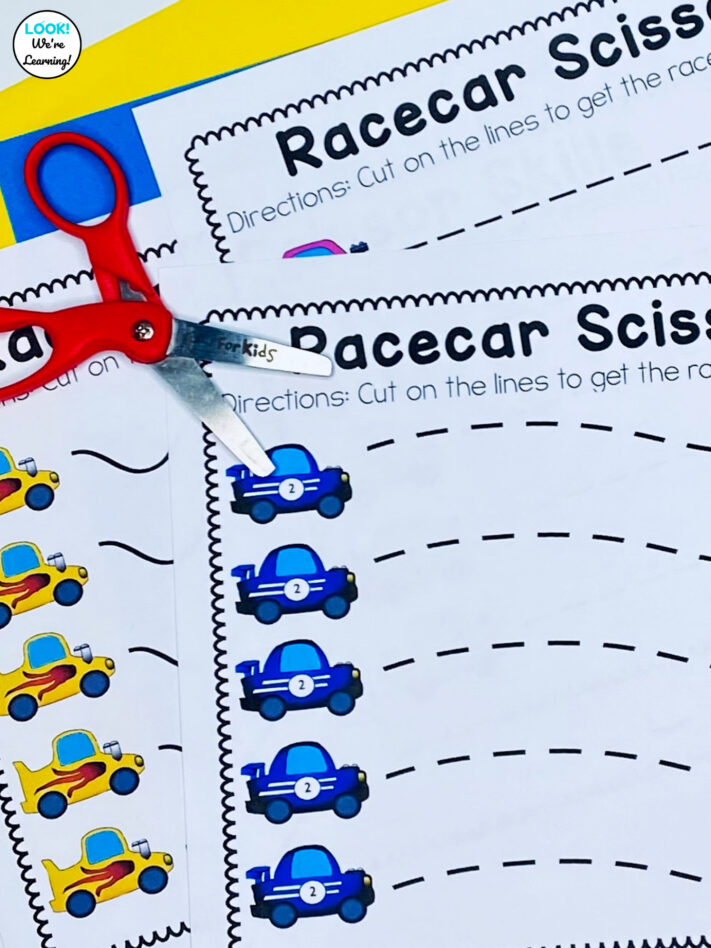 Racecar Scissor Skills Preschool Printables