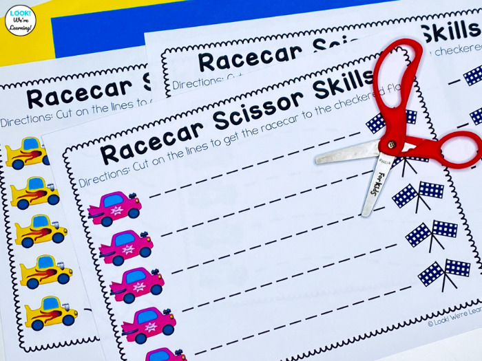 Racecar Themed Cutting Practice Worksheets