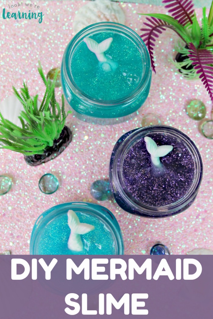 This gorgeous glitter mermaid slime is so fun for sensory play with the kids!