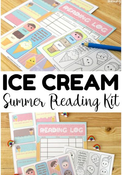 Pick up this printable ice cream reading log for kids to keep little ones reading this summer! This printable reading kits with printable bookplates, a printable summer reading log, and printable coloring bookmarks!
