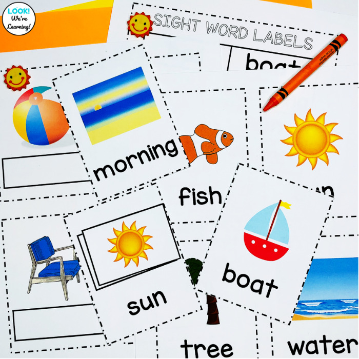 Summer Themed Sight Words Literacy Cards