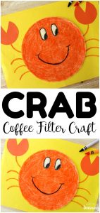 This adorable coffee filter crab craft is a perfect easy craft for summer! Even toddlers and preschoolers can help to make it!