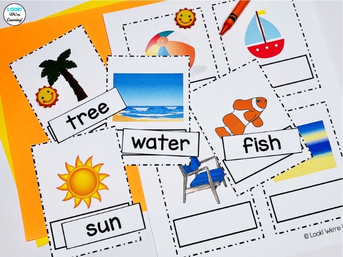 Using Summer Sight Words Labeling Cards with Students