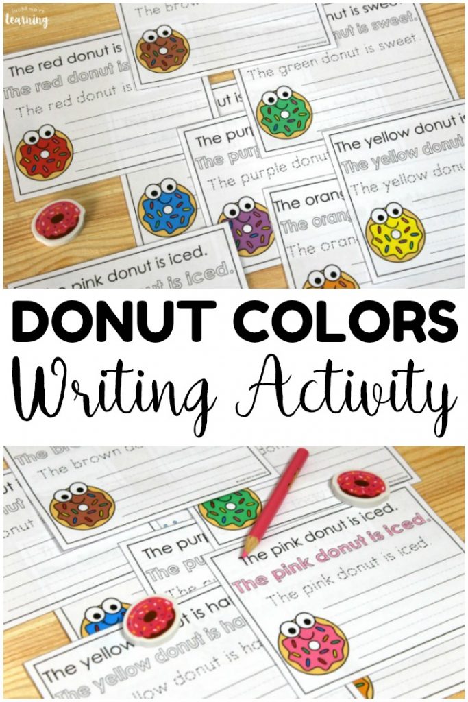 Help early writers practice naming colors and writing complete sentences with this donut colors sentence writing activity! Perfect for literacy centers!