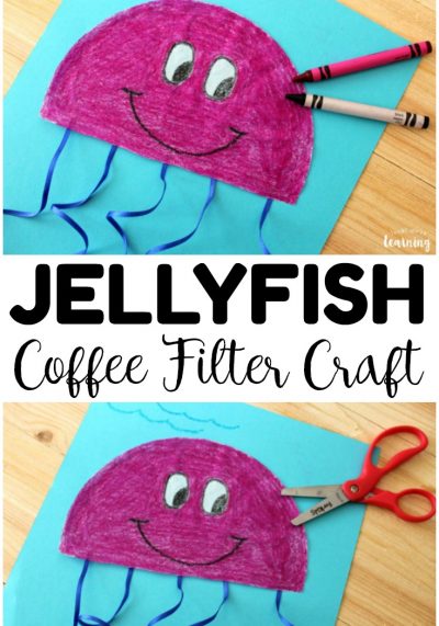 This simple coffee filter jellyfish craft is a perfect easy summer craft for kids! Make a few with your little ones this summer!