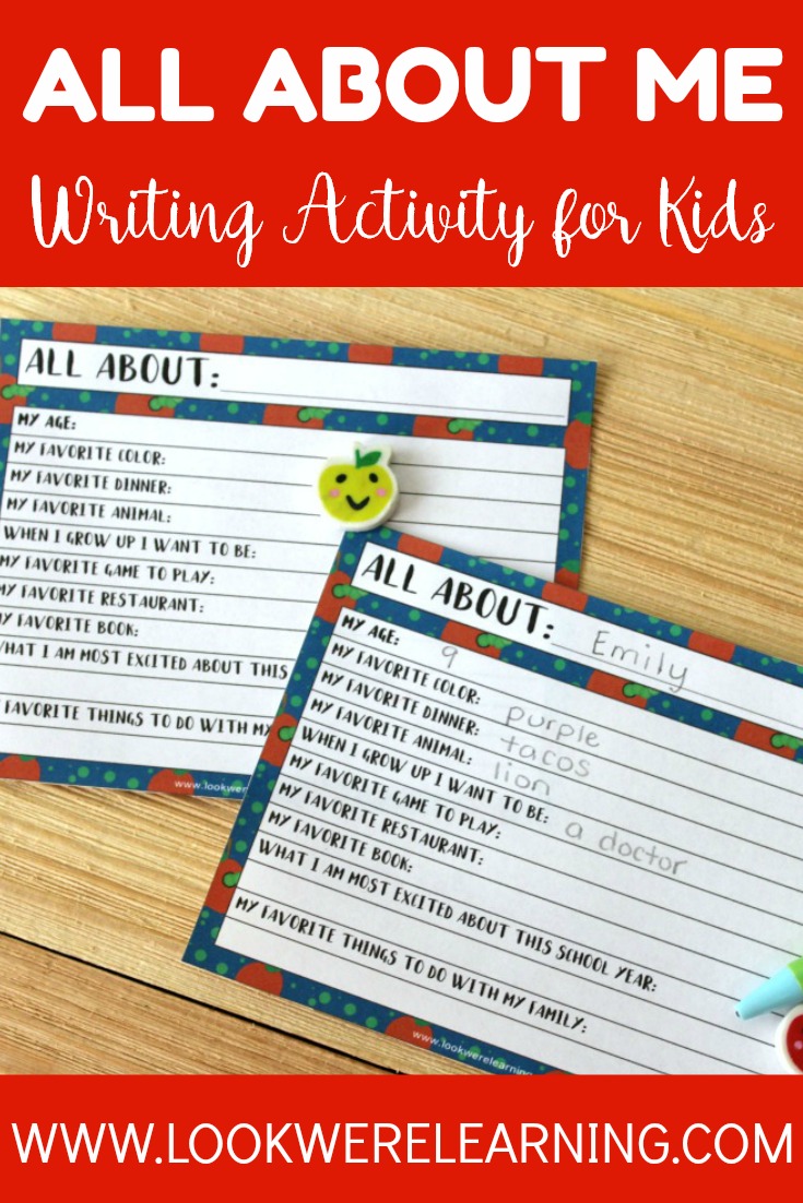 This easy all about me writing prompt for kids is a perfect back to school icebreaker for your class! Each student can use this activity to introduce themselves during the first week!