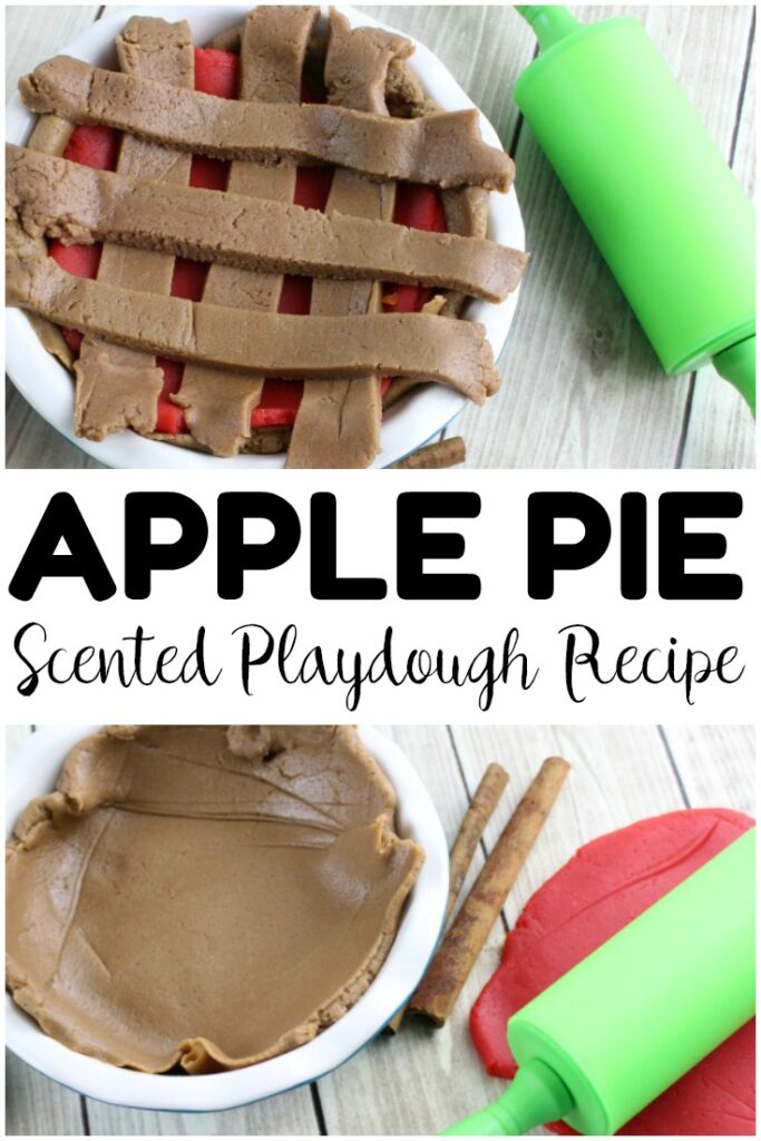 Make up a batch of this apple pie playdough to have a fun fall sensory activity with your little ones! So fun for little hands!