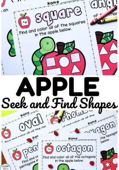 These apple seek shape sorting worksheets are such a fun way to help early learners practice shape recognition!
