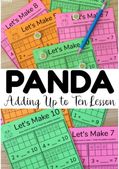 Learn how to add sums up to ten with this printable panda adding to make ten math lesson! Try this with early grade students for addition fluency!