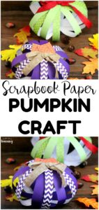 Make this simple scrapbook paper pumpkin craft to add easy fall decor to your home or classroom! This fall paper craft is so simple kids can help make it!