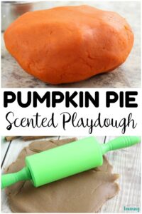 Make up a batch of this scented pumpkin pie playdough to have some fall sensory fun with the kids! You only need a few household ingredients!