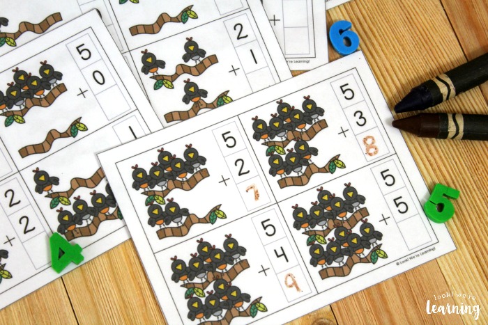 Printable Counting Crows Addition Fact Cards for Kids