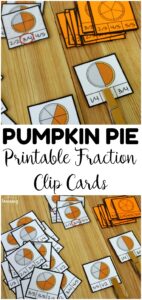 These pumpkin pie themed fraction clip cards are great for practicing math skills during fall! Add them to morning tubs or fall math centers!