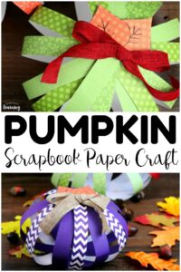 This easy scrapbook paper pumpkin craft is a perfect way to add fall decor to the home! Gather the ingredients for this easy fall craft and let the kids help make it!