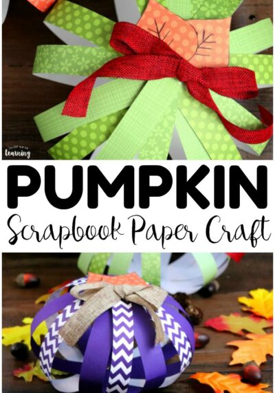 This easy scrapbook paper pumpkin craft is a perfect way to add fall decor to the home! Gather the ingredients for this easy fall craft and let the kids help make it!