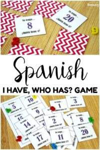This printable Spanish I Have Who Has Game is great for practicing Spanish vocabulary and counting to 20! Use it with early foreign language learners!